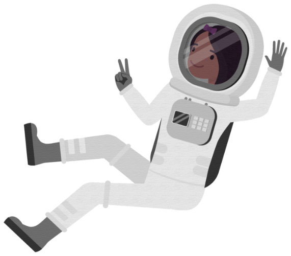 Garota negra vestida de astronauta